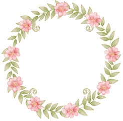 Fototapeta premium Watercolor Pink Flower Circle Wreath Frame