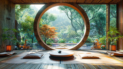 Fototapeta premium 3d rendering of a bamboo terrace in a Japanese style.