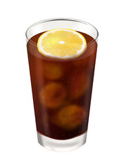 グラスに入ったコーラ　レモンのせ