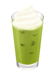 グラスに入ったアイス抹茶ラテ　ホイップクリームのせ