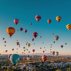 Obraz premium illustration of sellection of hot air balloon in sunset