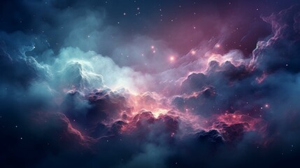 Obraz premium Explore the mesmerizing beauty of a space nebula with intricate textures and vibrant colors in this detailed flat illustration.