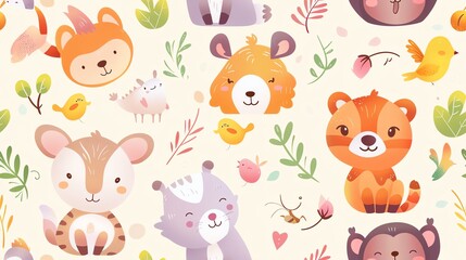 Fototapeta premium seamless pattern Adorable baby animals