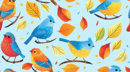 Obraz premium seamless pattern Bright and cheerful birds