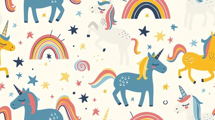 Fototapeta premium seamless pattern retro Whimsical unicorns and rainbows