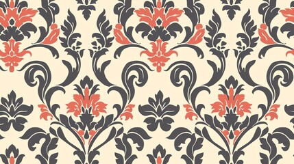 Fototapeta premium seamless pattern seasonal colors Vintageinspired floral damask