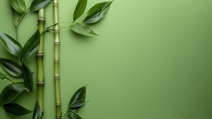 A green background with two bamboo leaves on it