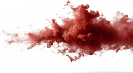 Red Fog or smoke color isolated transparent special effect. Abstract red dust explosion on a white background.
