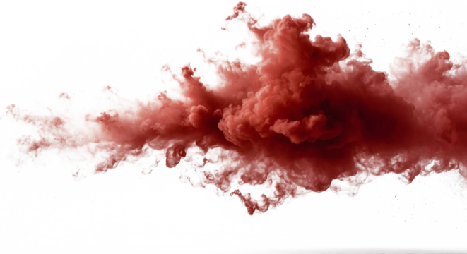 Red Fog or smoke color isolated transparent special effect. Abstract red dust explosion on a white background.
