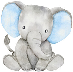 Watercolor Elephant Sitting for Baby Boy