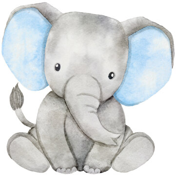 Watercolor Elephant Sitting for Baby Boy