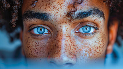 Close-up portrait of a young african american woman with vitiligo.