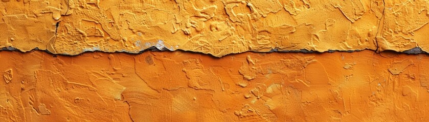 Naklejka premium The orange wall has a rough, peeling texture. The orange paint is chipping away, revealing the underlying surface. The wall appears to be in a state of disrepair
