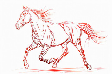 A drawing of a horse running on a white background