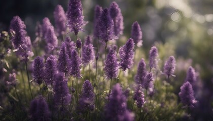 A close-up view of 12 different purple flowers & plant life arranged in various ways to showcase their elegance and natural beauty, captured in a single frame.