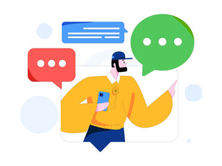 Virtual characters social communication concept business flat vector hand drawn illustration
