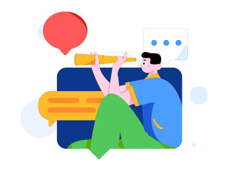 Virtual characters social communication concept business flat vector hand drawn illustration
