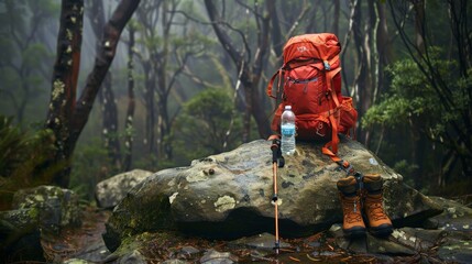 Naklejka premium Equipment and accessories for mountain hiking
