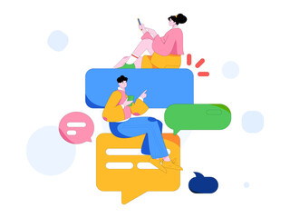 Virtual characters social communication concept business flat vector hand drawn illustration

