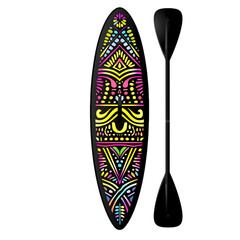 Paddle board, Sticker, Adorable, Neon, Folk Art, Contour, Vector, White Background, Detailed