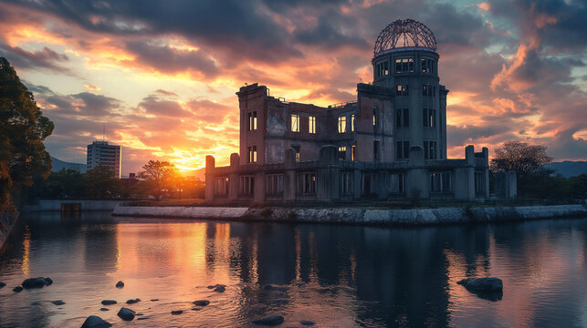 Zerst&ouml;rung durch Atombombe Gedenktag Hiroshima 06. August Generative AI