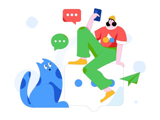 Virtual characters social communication concept business flat vector hand drawn illustration

