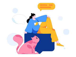 Virtual characters social communication concept business flat vector hand drawn illustration
