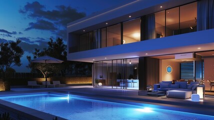 modern home equipped with P-IoT sensors controlling lighting, heating, and cooling systems based on occupancy and ambient conditions,
