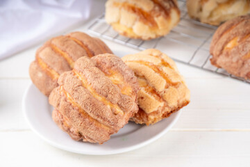 Mexican traditional conchas pastry, cookie or bread bun
