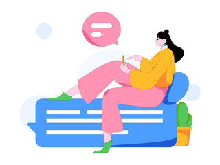 Virtual characters social communication concept business flat vector hand drawn illustration
