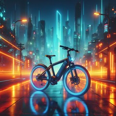 3D rendered a bicycle with colorful lights on a beautiful background generated by ai