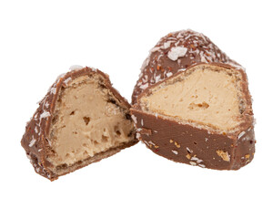 Chocolate wafer candy crispy sweets with filling isolated on the white