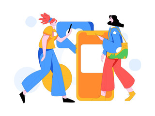 Virtual characters social communication concept business flat vector hand drawn illustration
