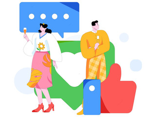 Virtual characters social communication concept business flat vector hand drawn illustration
