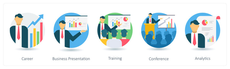 A set of 5 business icons as career, business presentation, training