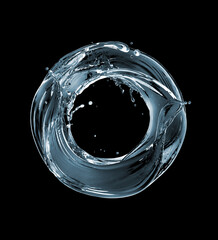 Round shape made of fresh water splashes isolated on black background