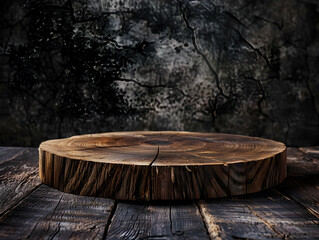 Background for products cosmetics, food or jewellery Rustic wood pieces podium Front view