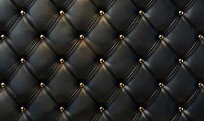 Black luxury background with golden leather texture, the pattern of the diamond grid, and quilted...