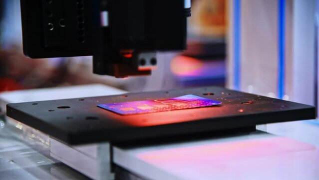 Silicon wafer being processed at semiconductor foundry