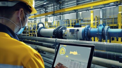 An industrial setting with P-IoT sensors monitoring machinery and processes, enabling precise adjustments for optimal energy conservation