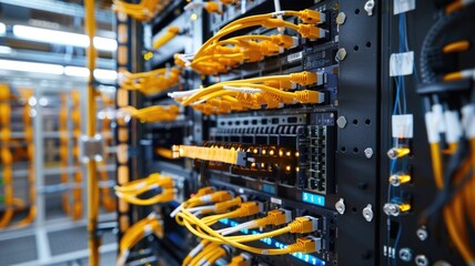 optical fiber distribution frame in a telecommunications room, organizing and protecting fiber optic cable connections