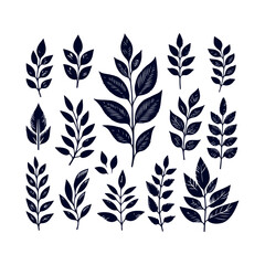 flower silhouettes and leaves floral element Clip art isolated vector illustration on white background