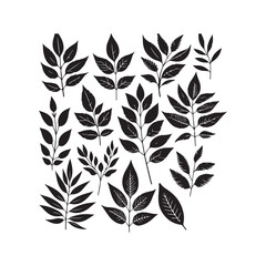 flower silhouettes and leaves floral element Clip art isolated vector illustration on white background