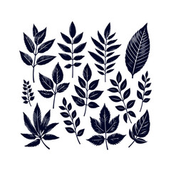 flower silhouettes and leaves floral element Clip art isolated vector illustration on white background