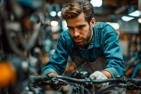 Fahrradmechaniker in einer Fahrradwerkstatt
