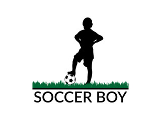 soccer boy vector. kids playing soccer silhouette.