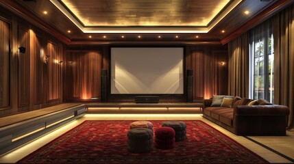 Luxurious Home Theater Experience with Spacious Screen and Plush Seating