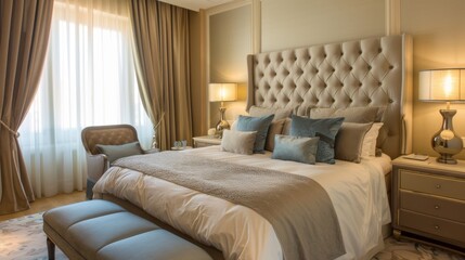Serene Luxury - Stylish Bedroom with King Size Bed and Lavish Linens in Upscale Hotel Setting