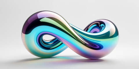 twisted 3D infinity shape made of iridescent glass