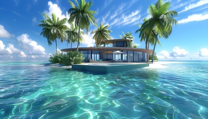 Fototapeta premium Island Paradise. Private Island surrounded by sparkling clean warm water and sunshine